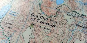 Close up of the beautifully crafted OS Explorer map covering The Old Man of Coniston.